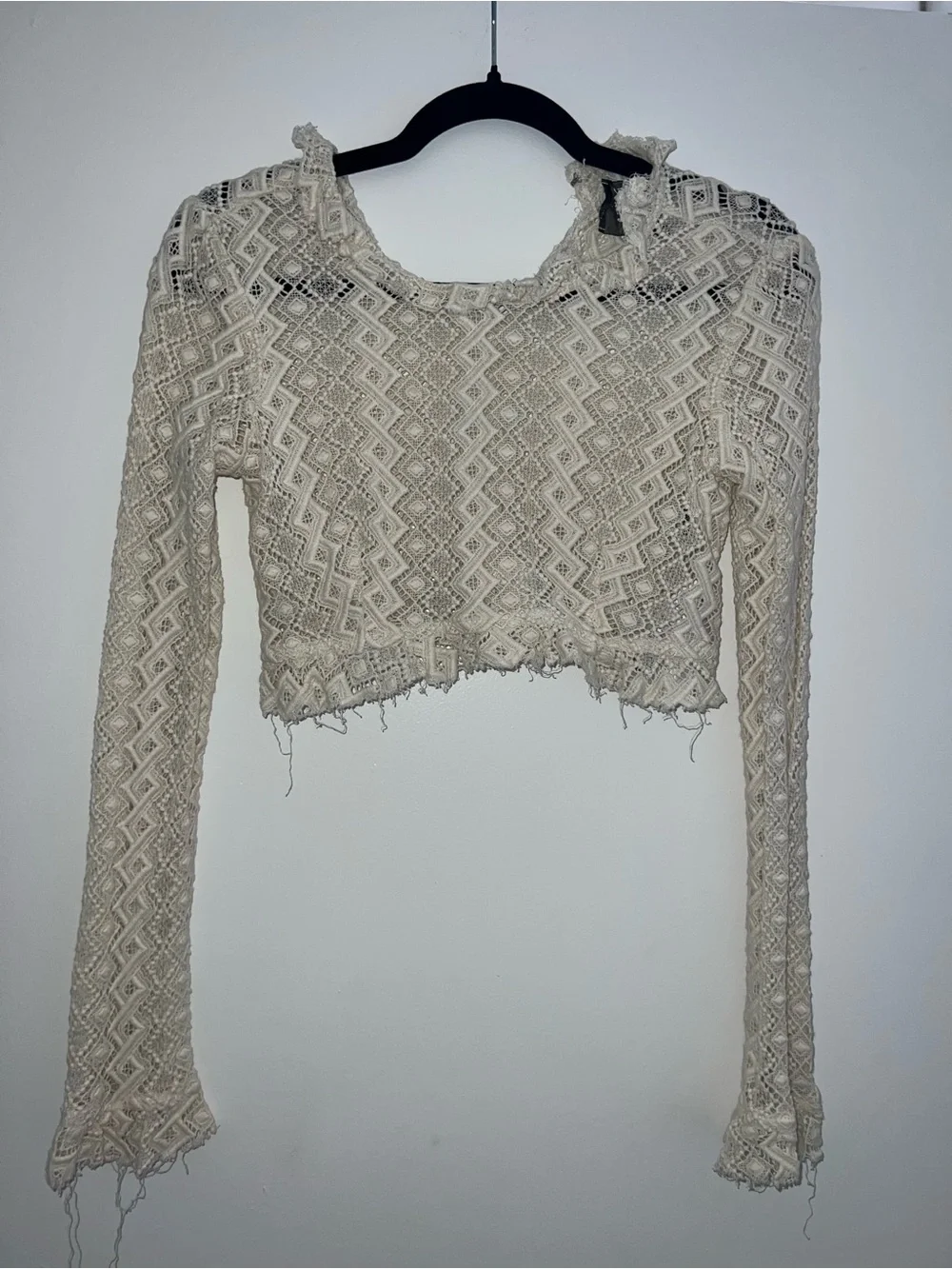 Reformation Ivory Lace Long Sleeve Crop Top